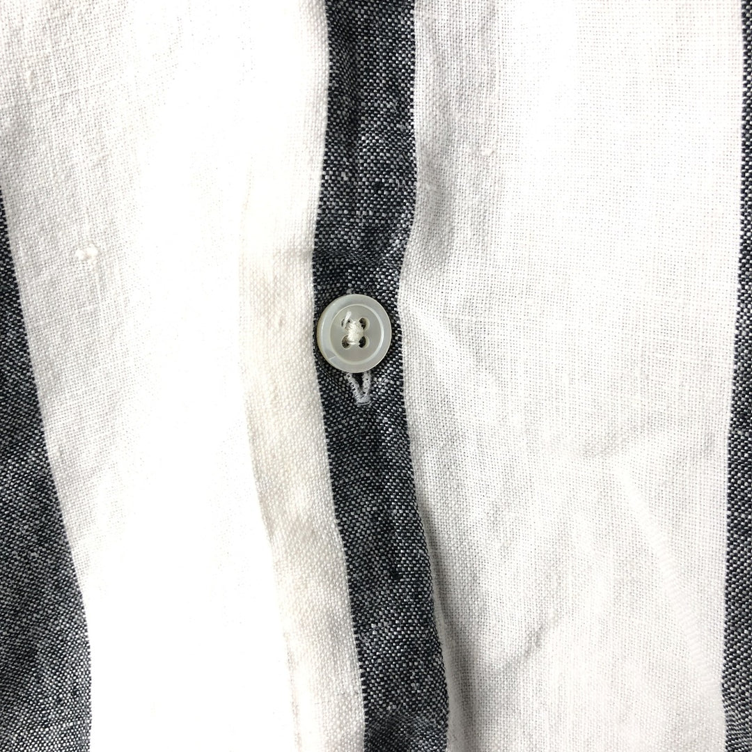 Ralph Lauren CLAYTON Stripe Pattern Short Sleeve Open Collar Linen Shirt Box Shirt Men's L Size linen white type Vintage Second Hand