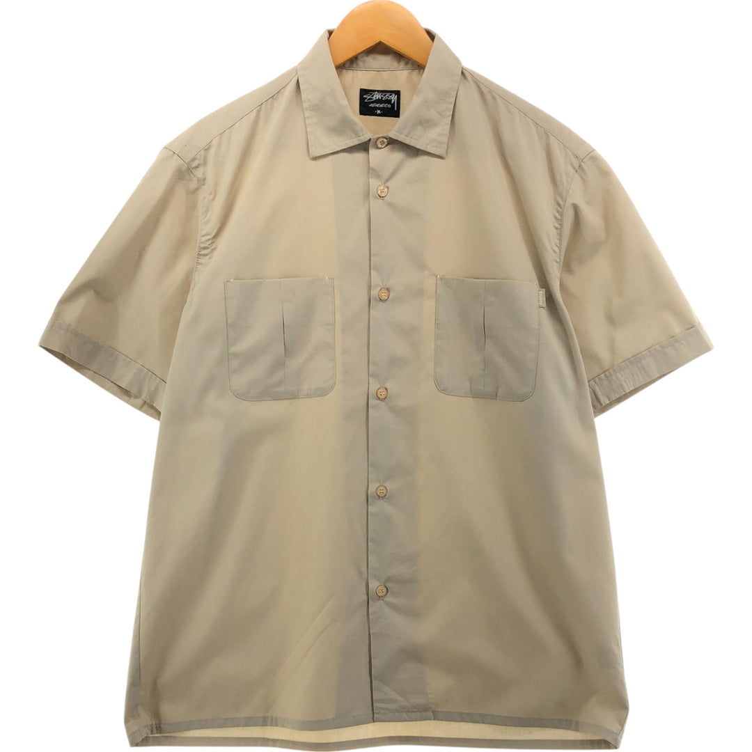 STUSSY Short Sleeve Polycotton Shirt Box Shirt Made in USA Men's M polyester Beige type Vintage Second Hand
