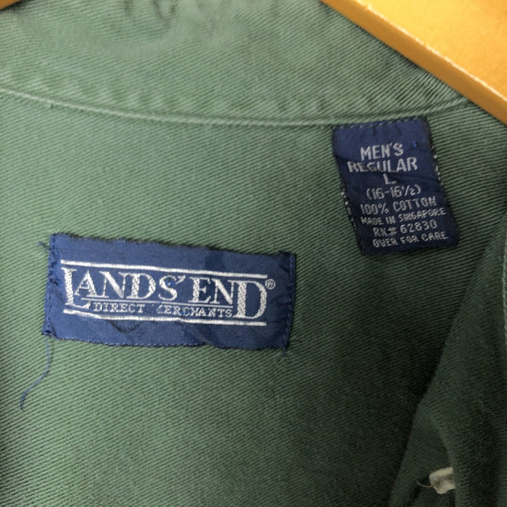 Vintage LANDS' END short-sleeved button-down shirt, men's size L cotton green type Vintage Second Hand