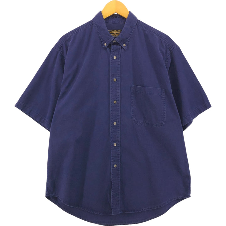 90'S Eddie Bauer short sleeve button down shirt, men's size L, vintage cotton navy blue type Vintage Second Hand