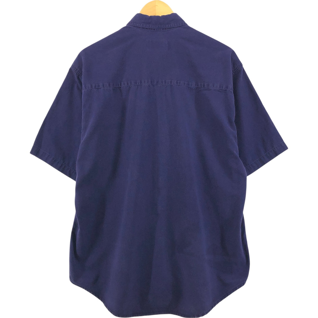 90'S Eddie Bauer short sleeve button down shirt, men's size L, vintage cotton navy blue type Vintage Second Hand