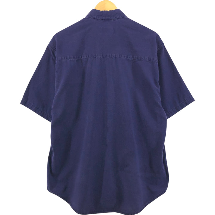 90'S Eddie Bauer short sleeve button down shirt, men's size L, vintage cotton navy blue type Vintage Second Hand