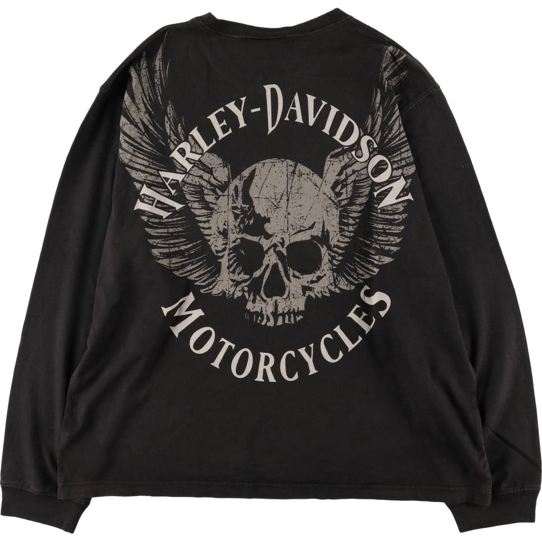 Harley-Davidson Skull Pattern Long T-shirt Made in USA Men's XXL cotton black type Vintage Second Hand