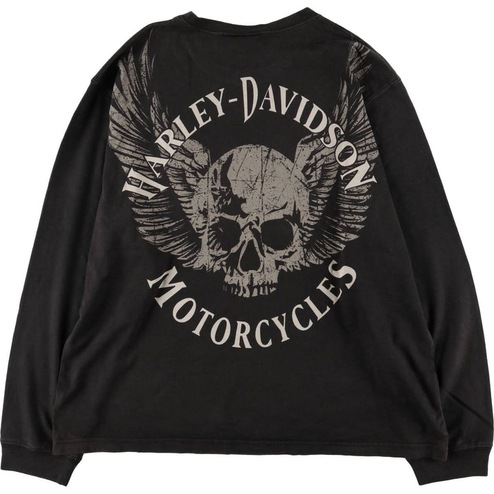 Harley-Davidson Skull Pattern Long T-shirt Made in USA Men's XXL cotton black type Vintage Second Hand
