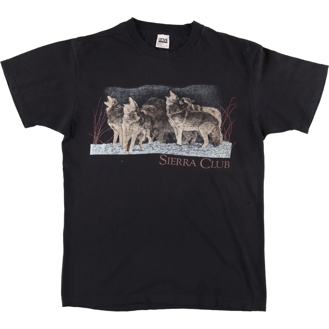 Vintage 90'S Anvil Wolf Pattern Animal T-Shirt, Made in USA, Men's Size L cotton black type Vintage Second Hand