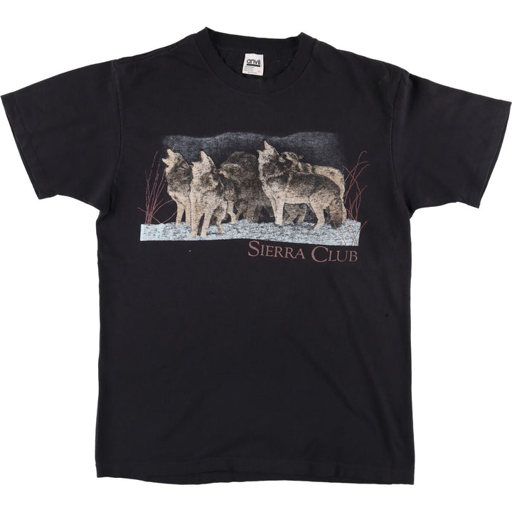 Vintage 90'S Anvil Wolf Pattern Animal T-Shirt, Made in USA, Men's Size L cotton black type Vintage Second Hand