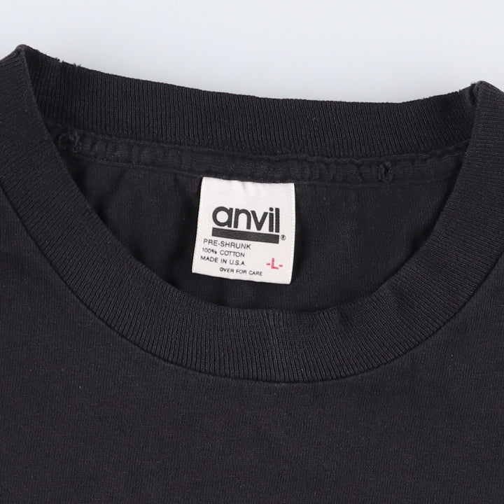 Vintage 90'S Anvil Wolf Pattern Animal T-Shirt, Made in USA, Men's Size L cotton black type Vintage Second Hand