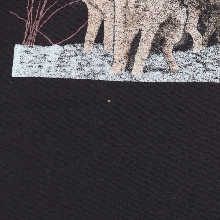 Vintage 90'S Anvil Wolf Pattern Animal T-Shirt, Made in USA, Men's Size L cotton black type Vintage Second Hand