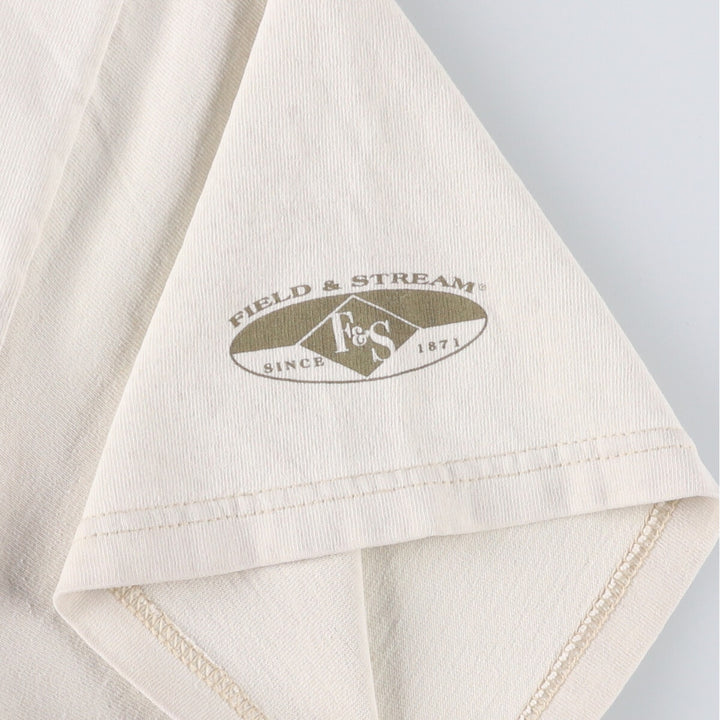 FIELD and STREAM Printed T-Shirt, Made in USA, Men's Size L cotton pale white type Vintage Second Hand