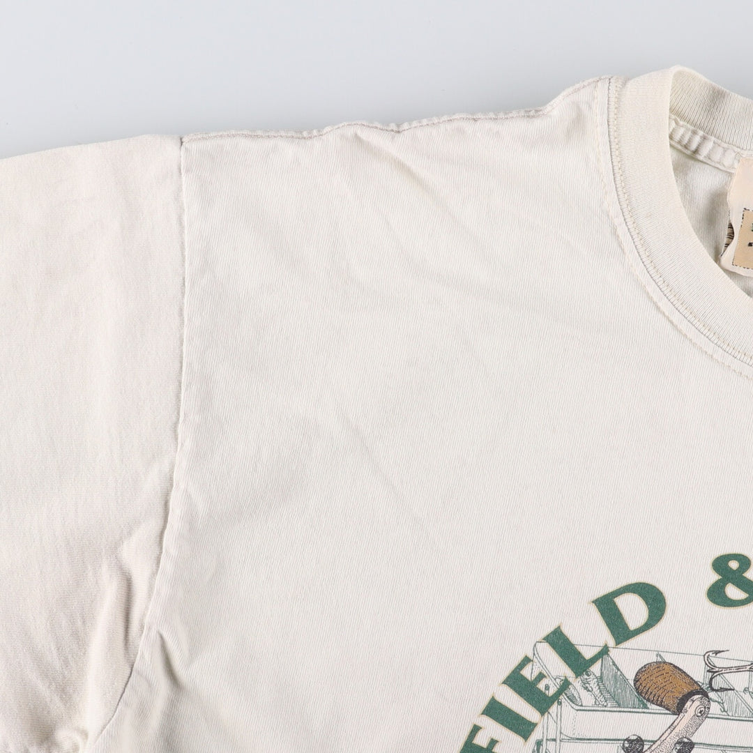 FIELD and STREAM Printed T-Shirt, Made in USA, Men's Size L cotton pale white type Vintage Second Hand