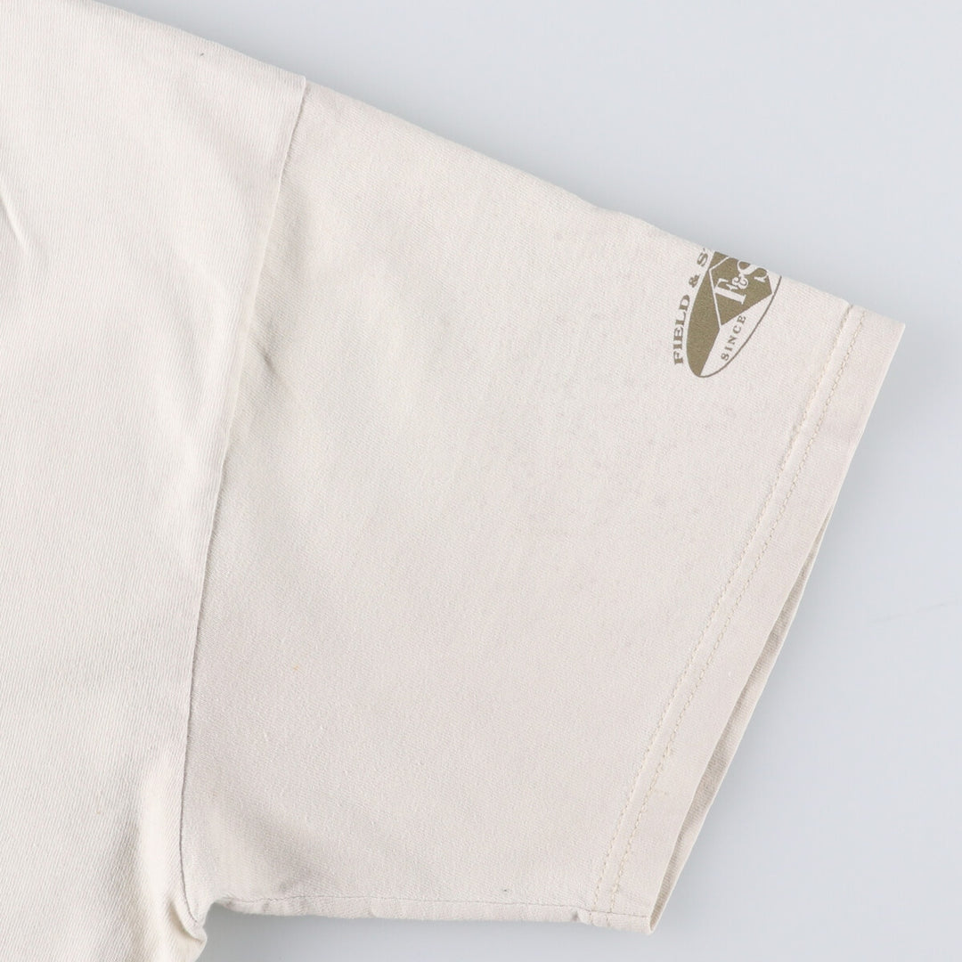 FIELD and STREAM Printed T-Shirt, Made in USA, Men's Size L cotton pale white type Vintage Second Hand