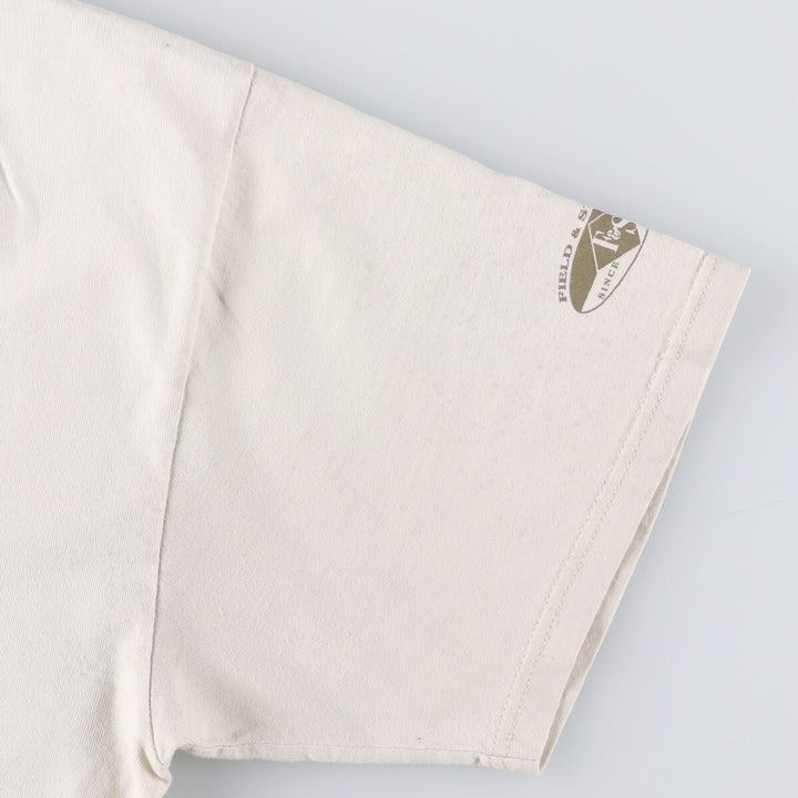 FIELD and STREAM Printed T-Shirt, Made in USA, Men's Size L cotton pale white type Vintage Second Hand