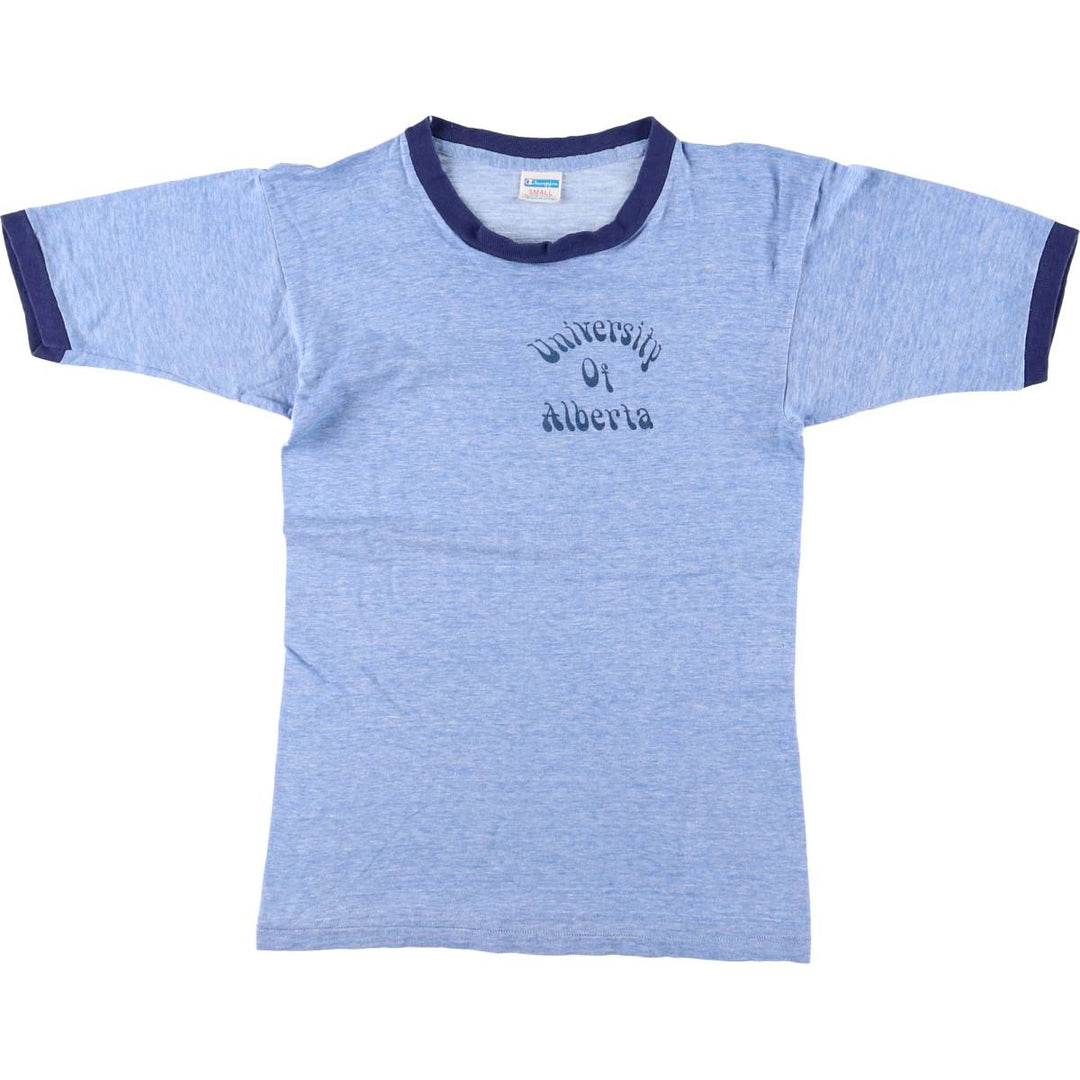 70'S Champion Bartag College Ringer T-shirt, Made in USA, Women's S size, Vintage cotton blue type Vintage Second Hand