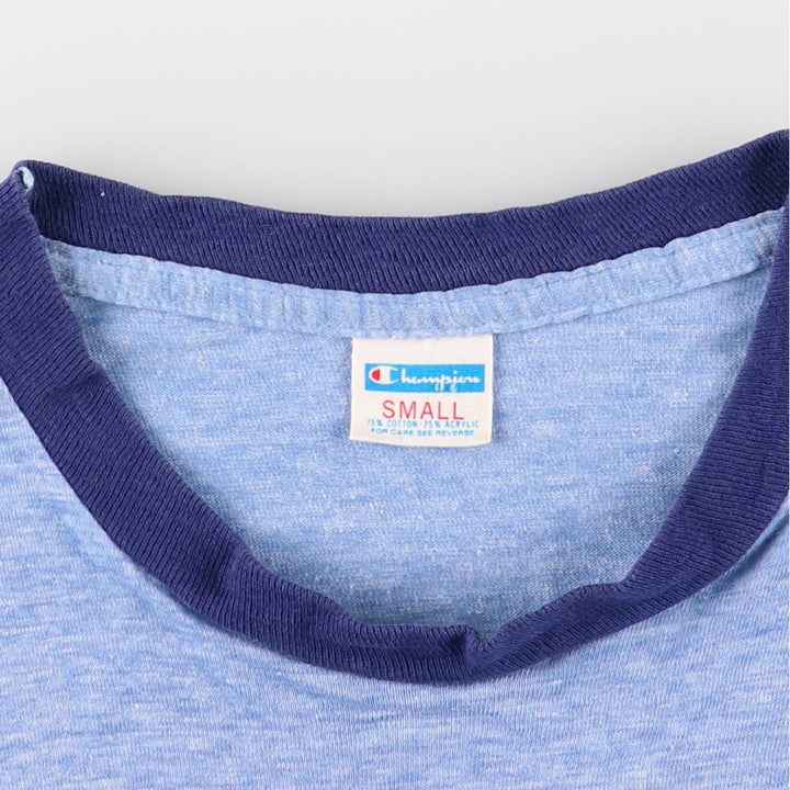 70'S Champion Bartag College Ringer T-shirt, Made in USA, Women's S size, Vintage cotton blue type Vintage Second Hand