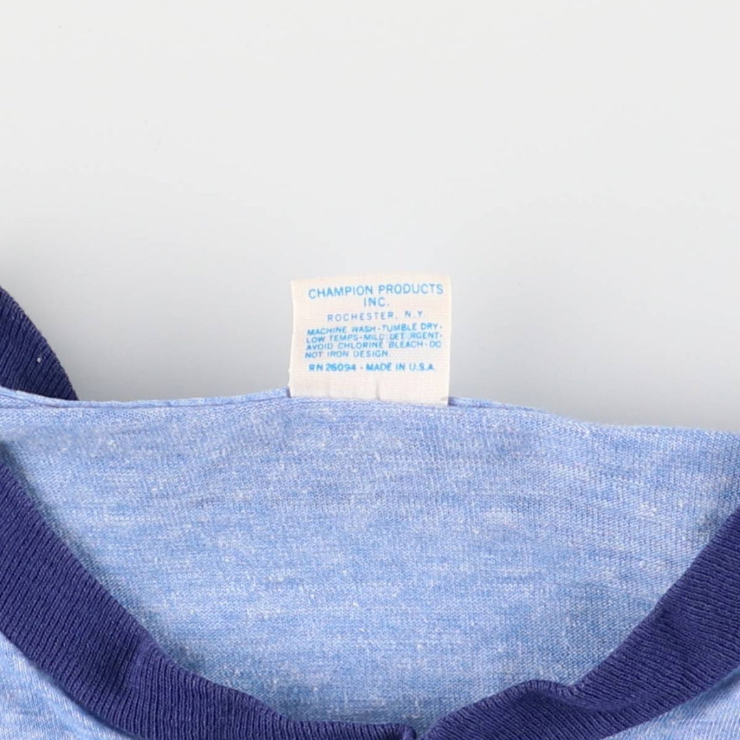 70'S Champion Bartag College Ringer T-shirt, Made in USA, Women's S size, Vintage cotton blue type Vintage Second Hand
