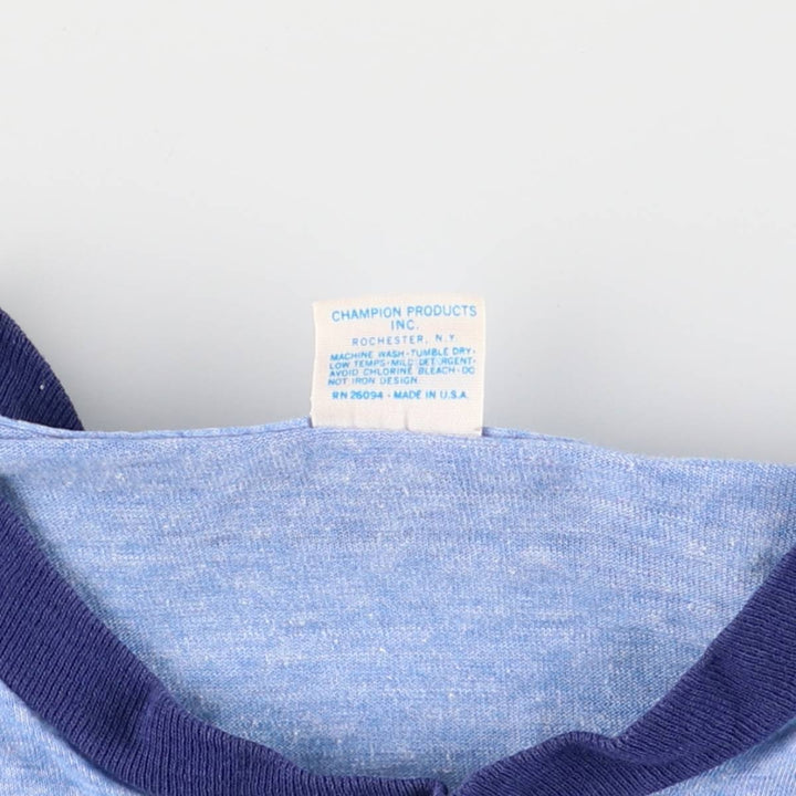 70'S Champion Bartag College Ringer T-shirt, Made in USA, Women's S size, Vintage cotton blue type Vintage Second Hand