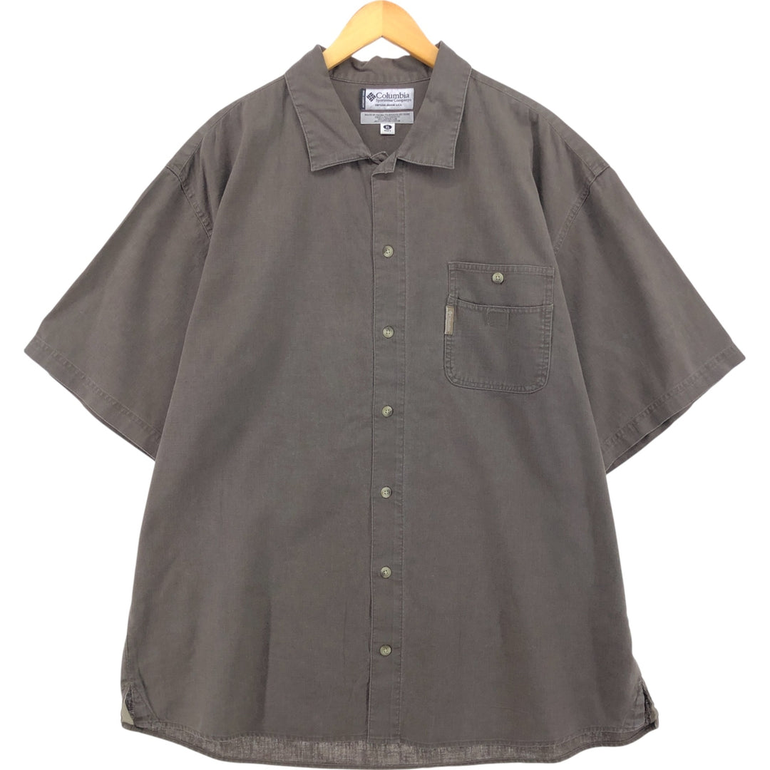 Columbia Short Sleeve Linen and Cotton Box Shirt, Men's XL linen Khaki type Vintage Second Hand