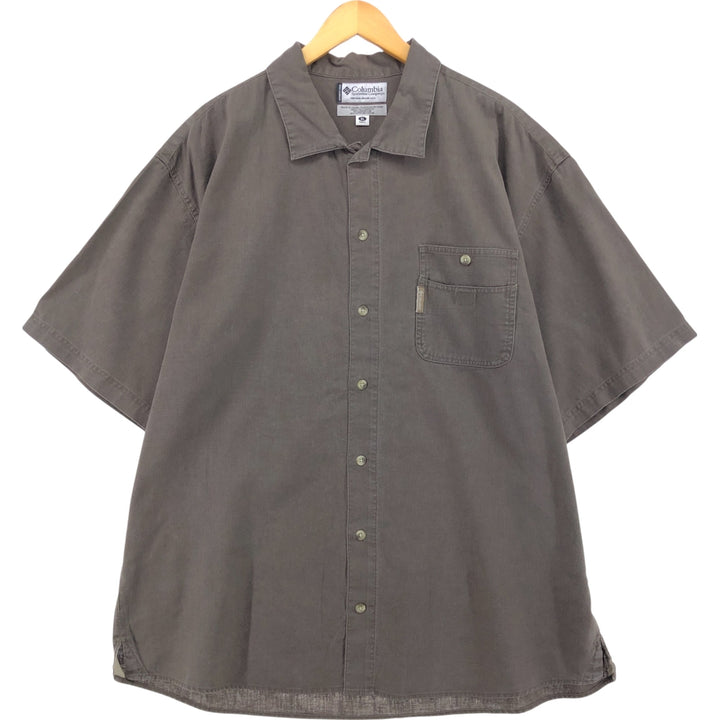Columbia Short Sleeve Linen and Cotton Box Shirt, Men's XL linen Khaki type Vintage Second Hand