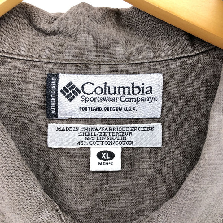 Columbia Short Sleeve Linen and Cotton Box Shirt, Men's XL linen Khaki type Vintage Second Hand