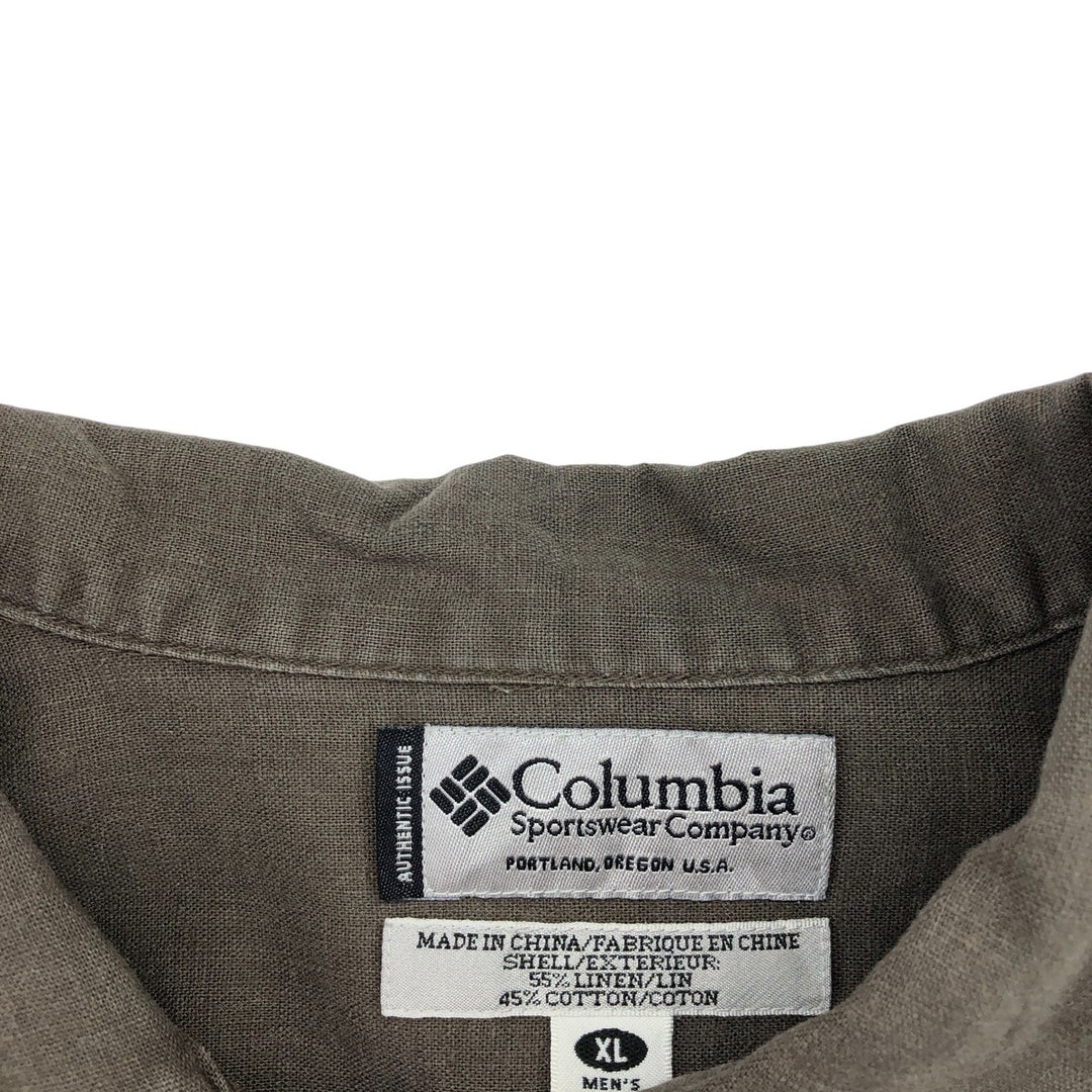 Columbia Short Sleeve Linen and Cotton Box Shirt, Men's XL linen Khaki type Vintage Second Hand