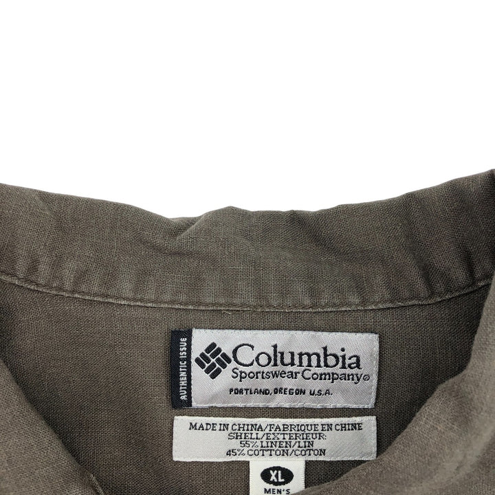 Columbia Short Sleeve Linen and Cotton Box Shirt, Men's XL linen Khaki type Vintage Second Hand