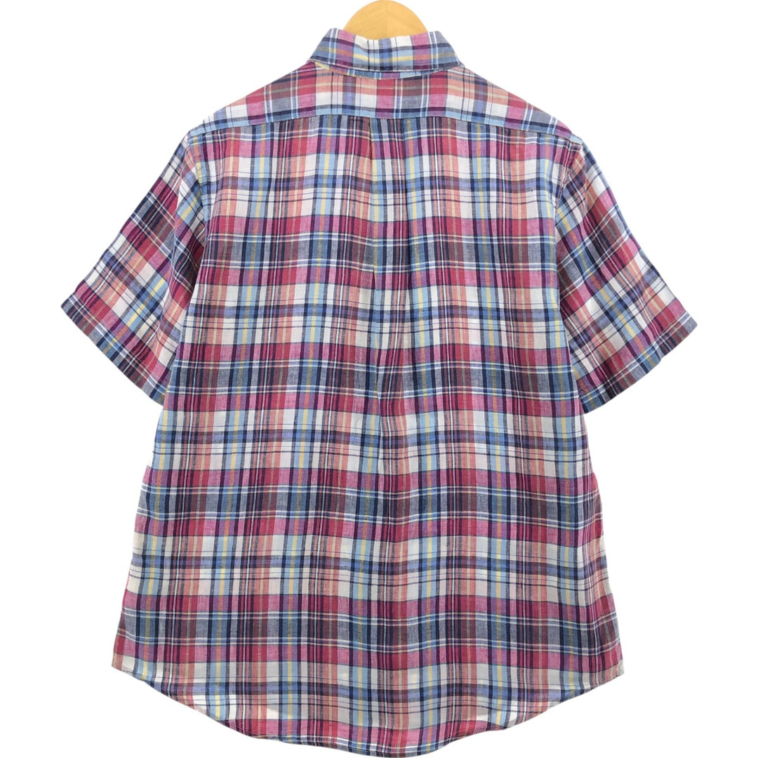 Brooks Brothers Est. 1818 Button-Down Check Pattern Short Sleeve Linen Shirt, Men's Size L linen red type Vintage Second Hand