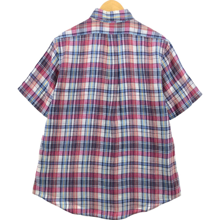 Brooks Brothers Est. 1818 Button-Down Check Pattern Short Sleeve Linen Shirt, Men's Size L linen red type Vintage Second Hand