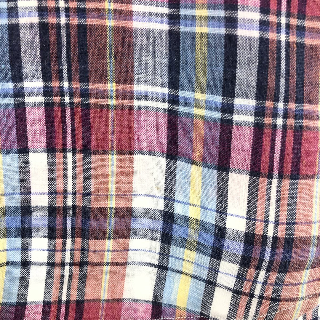 Brooks Brothers Est. 1818 Button-Down Check Pattern Short Sleeve Linen Shirt, Men's Size L linen red type Vintage Second Hand