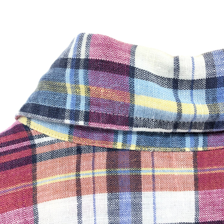 Brooks Brothers Est. 1818 Button-Down Check Pattern Short Sleeve Linen Shirt, Men's Size L linen red type Vintage Second Hand