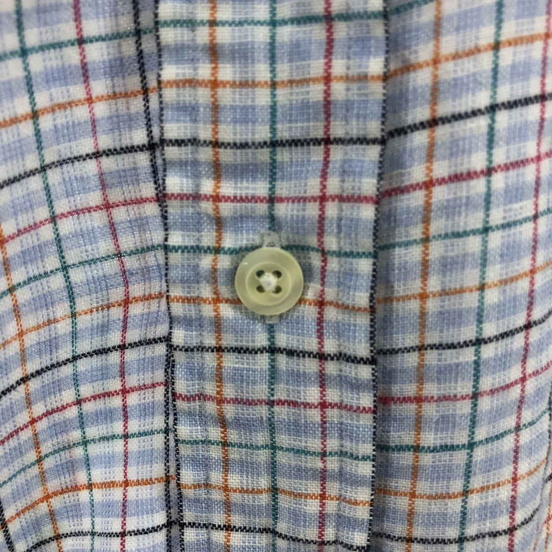Brooks Brothers 346 Check Pattern Short Sleeve Linen Button-Down Shirt, Men's Size Medium linen blue type Vintage Second Hand