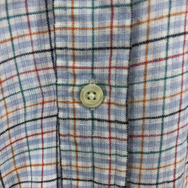 Brooks Brothers 346 Check Pattern Short Sleeve Linen Button-Down Shirt, Men's Size Medium linen blue type Vintage Second Hand