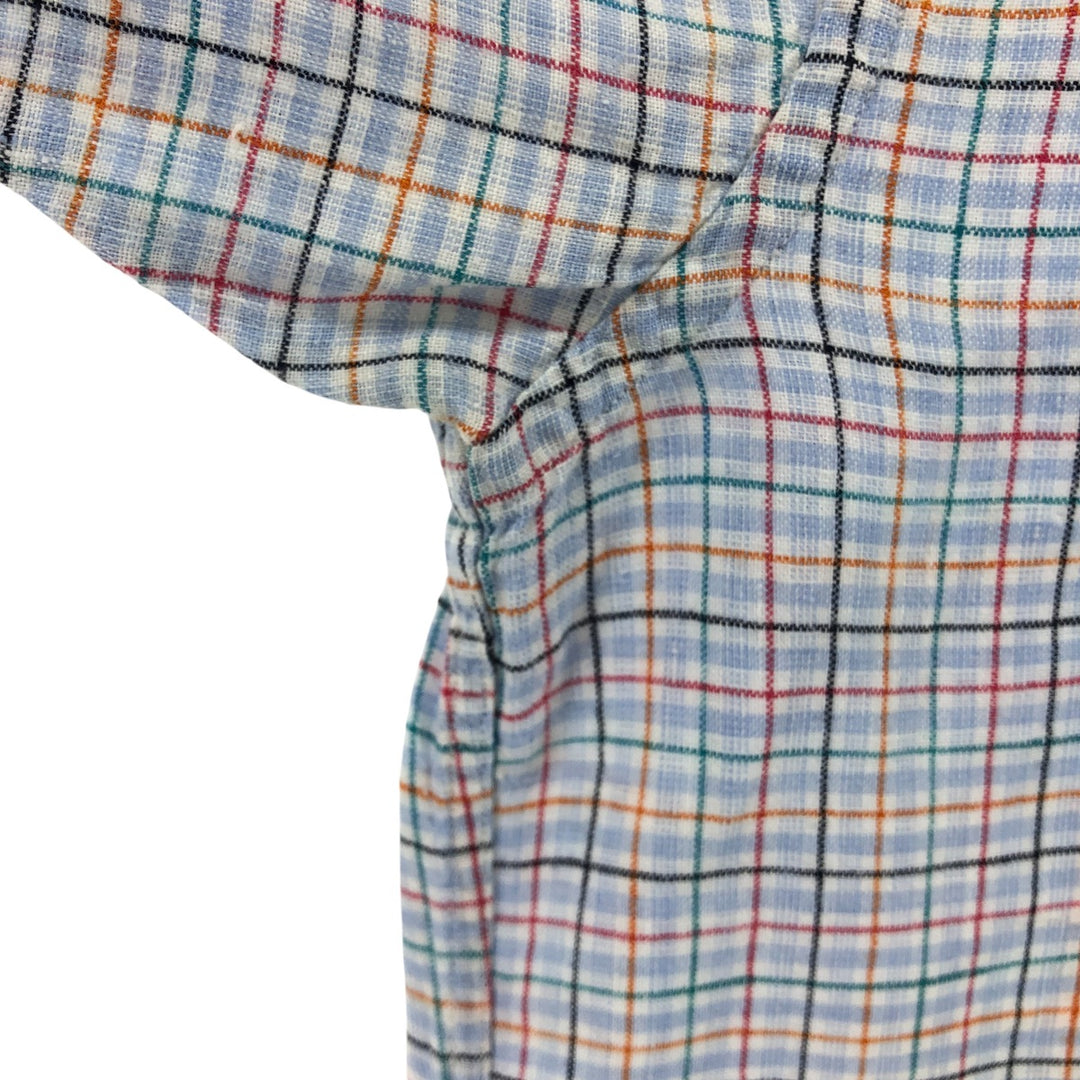 Brooks Brothers 346 Check Pattern Short Sleeve Linen Button-Down Shirt, Men's Size Medium linen blue type Vintage Second Hand