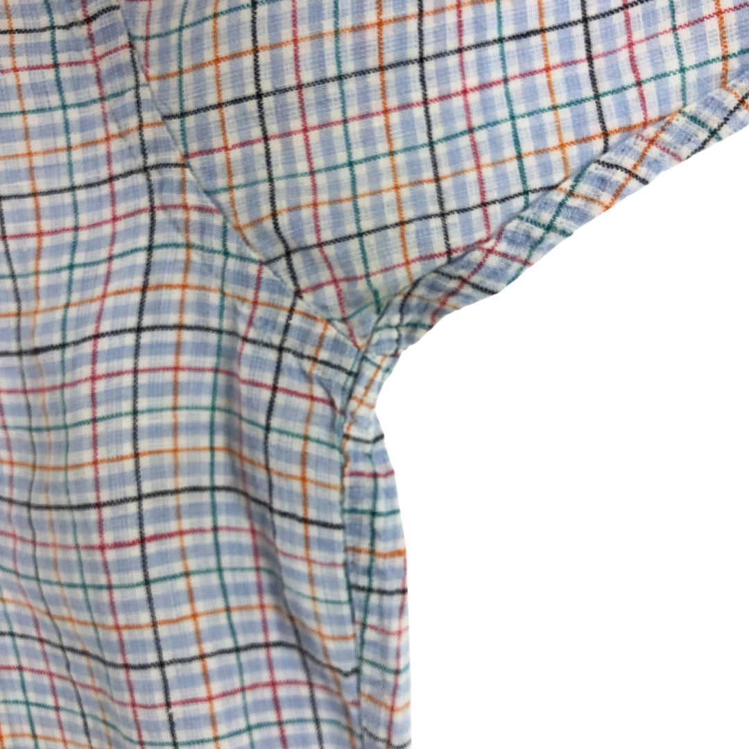 Brooks Brothers 346 Check Pattern Short Sleeve Linen Button-Down Shirt, Men's Size Medium linen blue type Vintage Second Hand