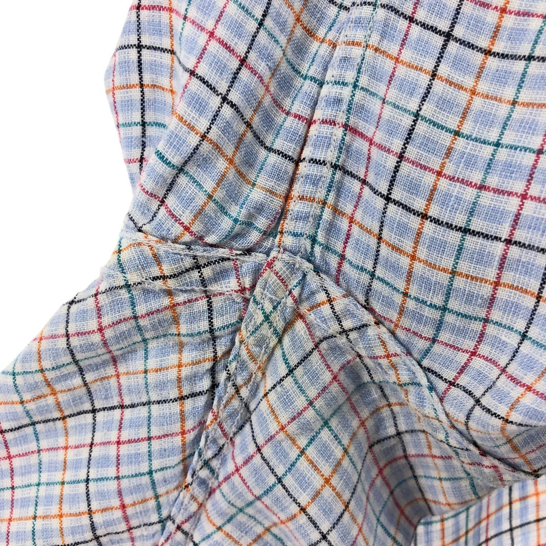 Brooks Brothers 346 Check Pattern Short Sleeve Linen Button-Down Shirt, Men's Size Medium linen blue type Vintage Second Hand