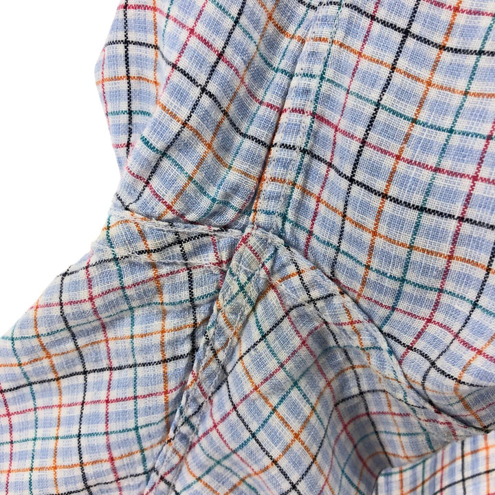 Brooks Brothers 346 Check Pattern Short Sleeve Linen Button-Down Shirt, Men's Size Medium linen blue type Vintage Second Hand