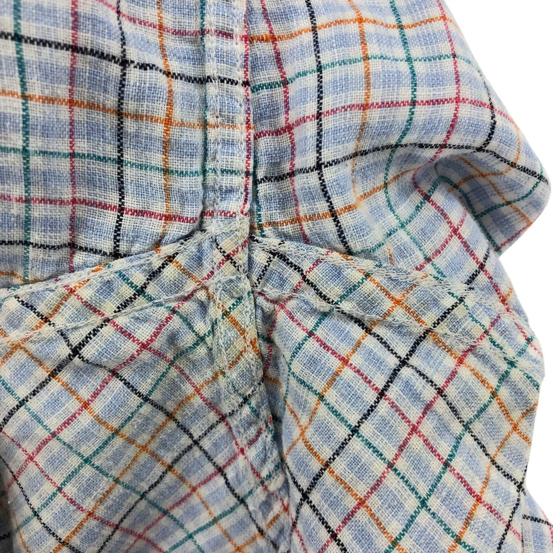 Brooks Brothers 346 Check Pattern Short Sleeve Linen Button-Down Shirt, Men's Size Medium linen blue type Vintage Second Hand