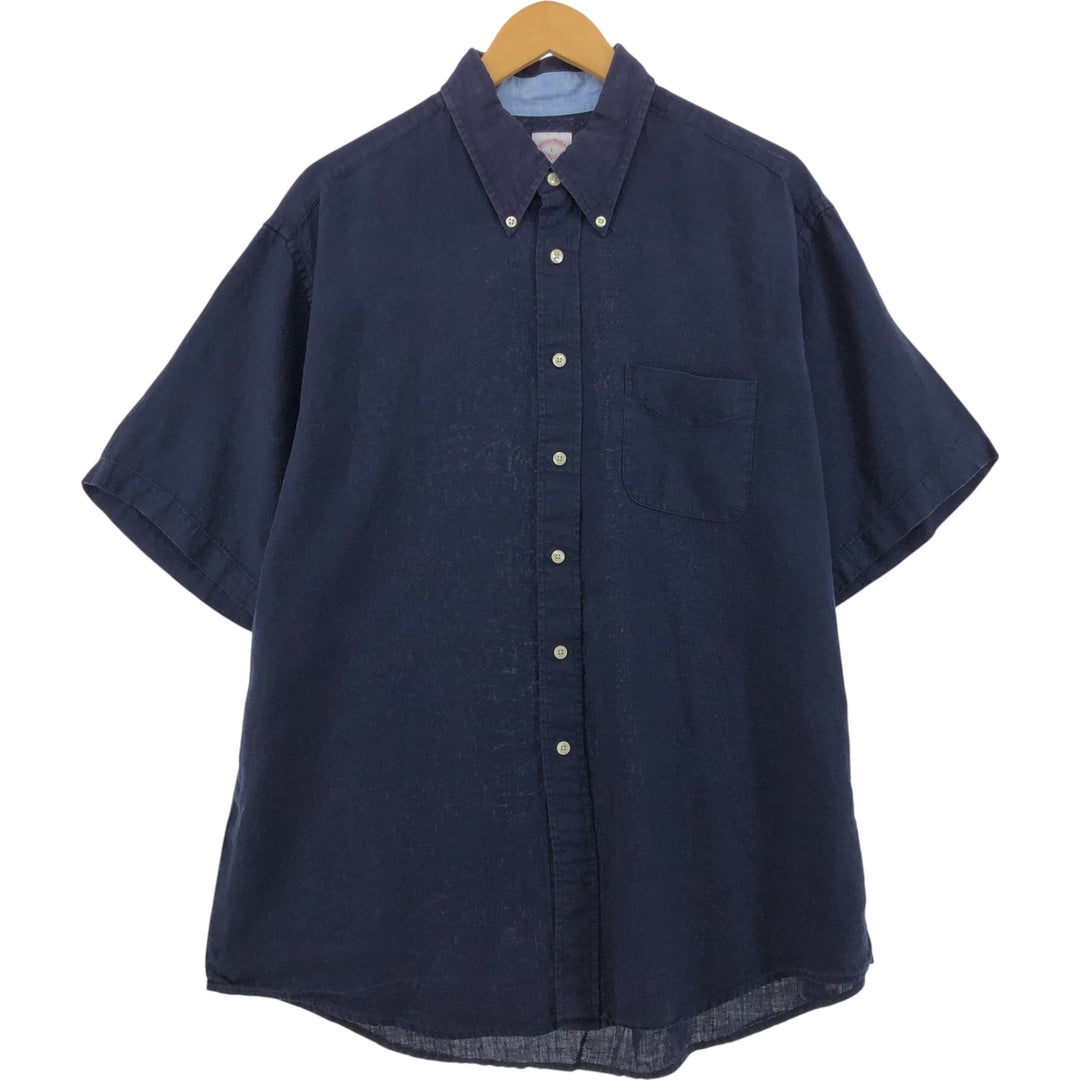 Brooks Brothers 346 short sleeve linen button-down shirt, men's size L linen navy blue type Vintage Second Hand