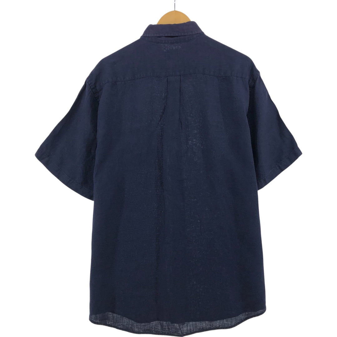 Brooks Brothers 346 short sleeve linen button-down shirt, men's size L linen navy blue type Vintage Second Hand