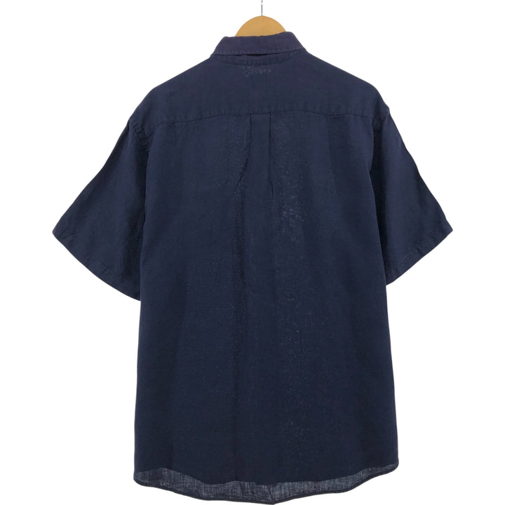 Brooks Brothers 346 short sleeve linen button-down shirt, men's size L linen navy blue type Vintage Second Hand