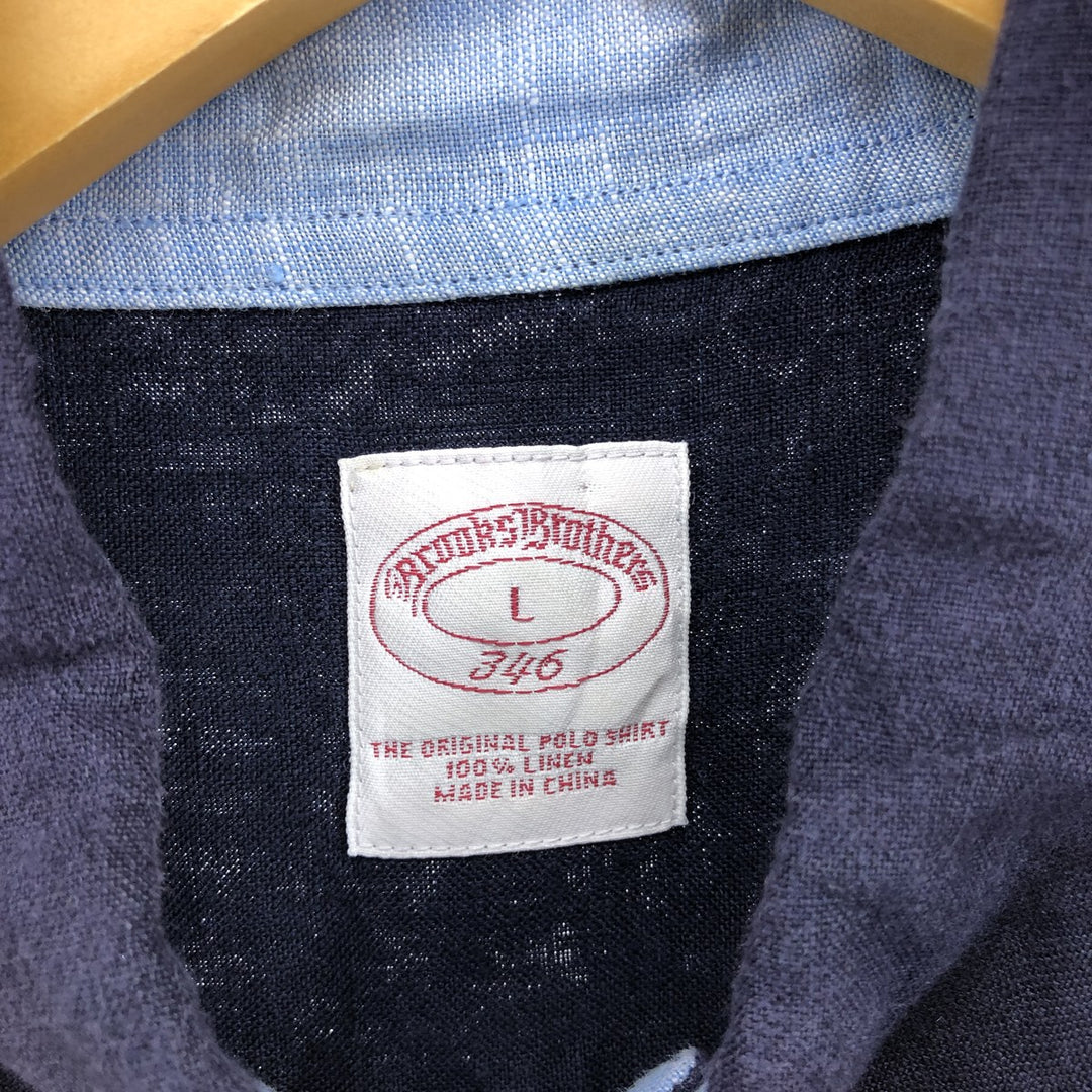 Brooks Brothers 346 short sleeve linen button-down shirt, men's size L linen navy blue type Vintage Second Hand