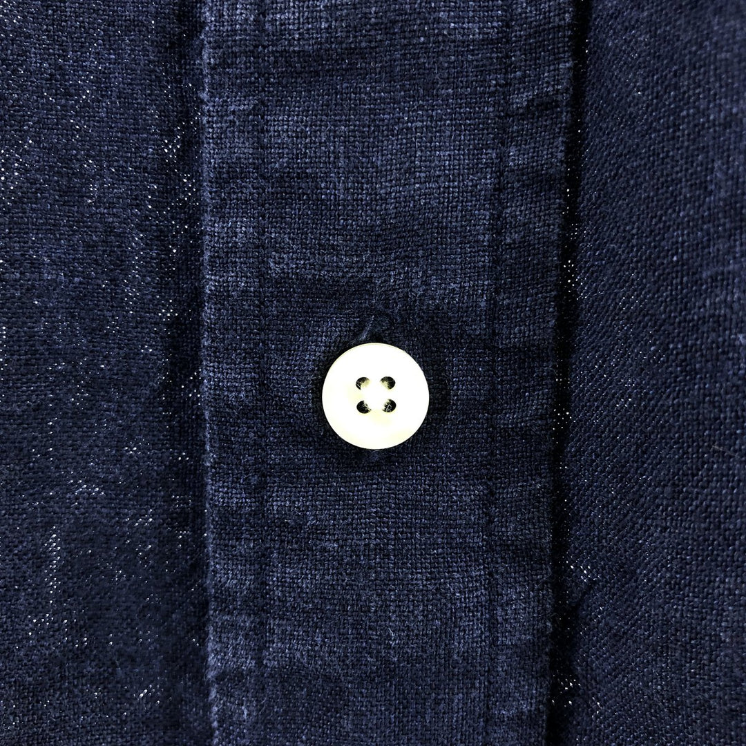 Brooks Brothers 346 short sleeve linen button-down shirt, men's size L linen navy blue type Vintage Second Hand