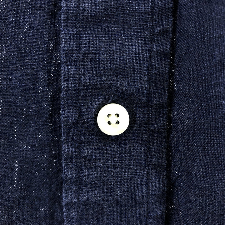 Brooks Brothers 346 short sleeve linen button-down shirt, men's size L linen navy blue type Vintage Second Hand
