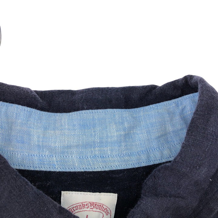 Brooks Brothers 346 short sleeve linen button-down shirt, men's size L linen navy blue type Vintage Second Hand