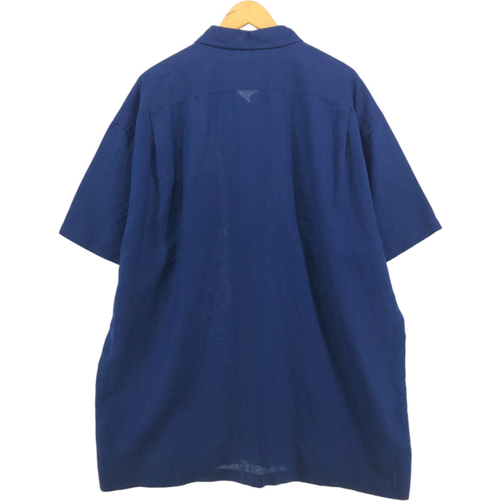 NAUTICA Short Sleeve Open Collar Rayon and Linen Box Shirt, Men's XXL linen navy blue type Vintage Second Hand