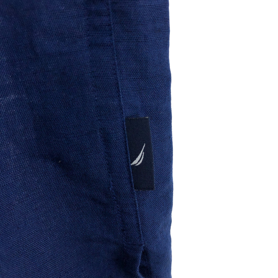 NAUTICA Short Sleeve Open Collar Rayon and Linen Box Shirt, Men's XXL linen navy blue type Vintage Second Hand