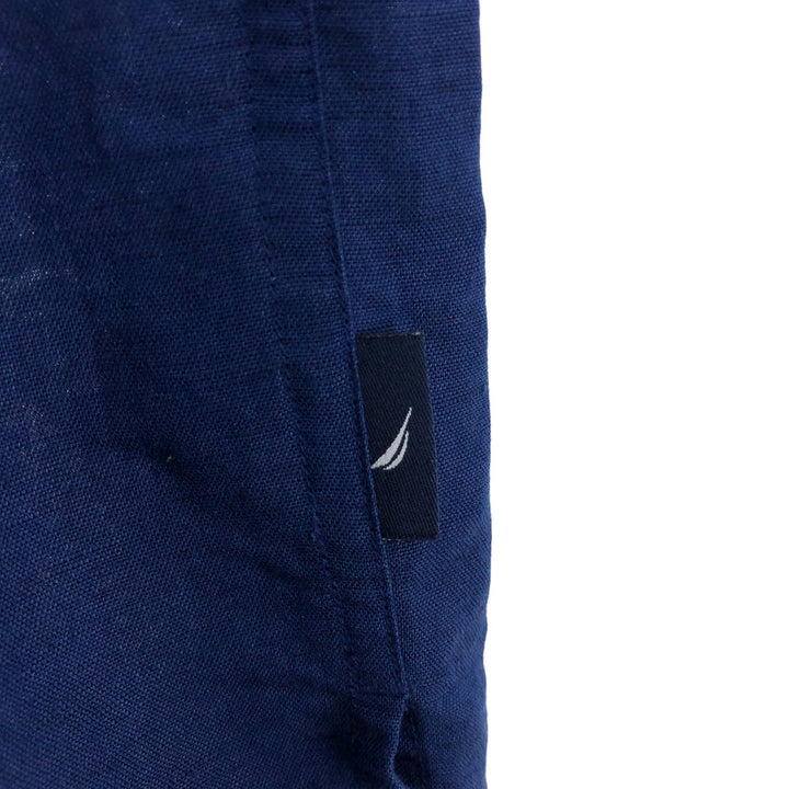 NAUTICA Short Sleeve Open Collar Rayon and Linen Box Shirt, Men's XXL linen navy blue type Vintage Second Hand