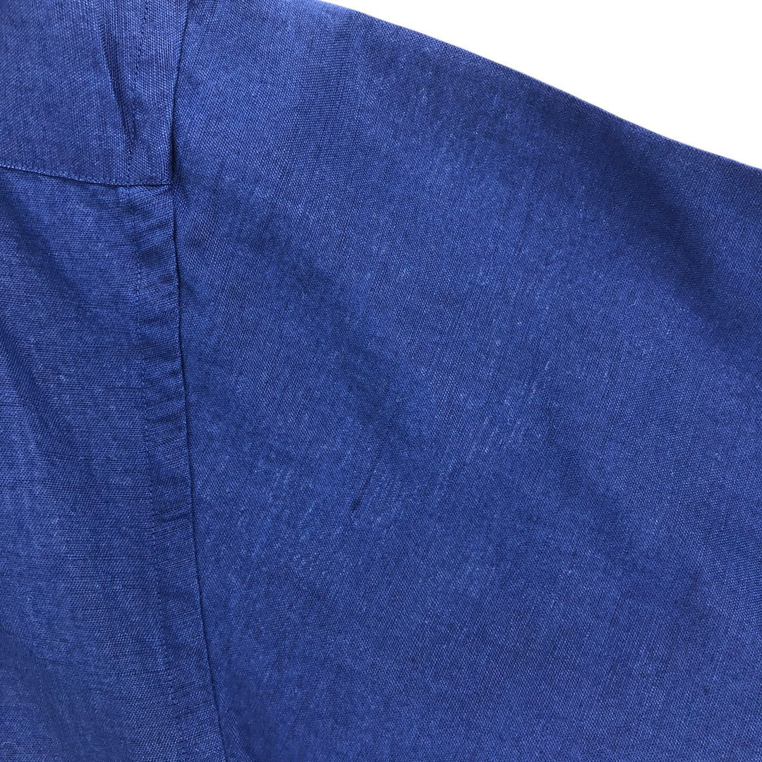 NAUTICA Short Sleeve Open Collar Rayon and Linen Box Shirt, Men's XXL linen navy blue type Vintage Second Hand