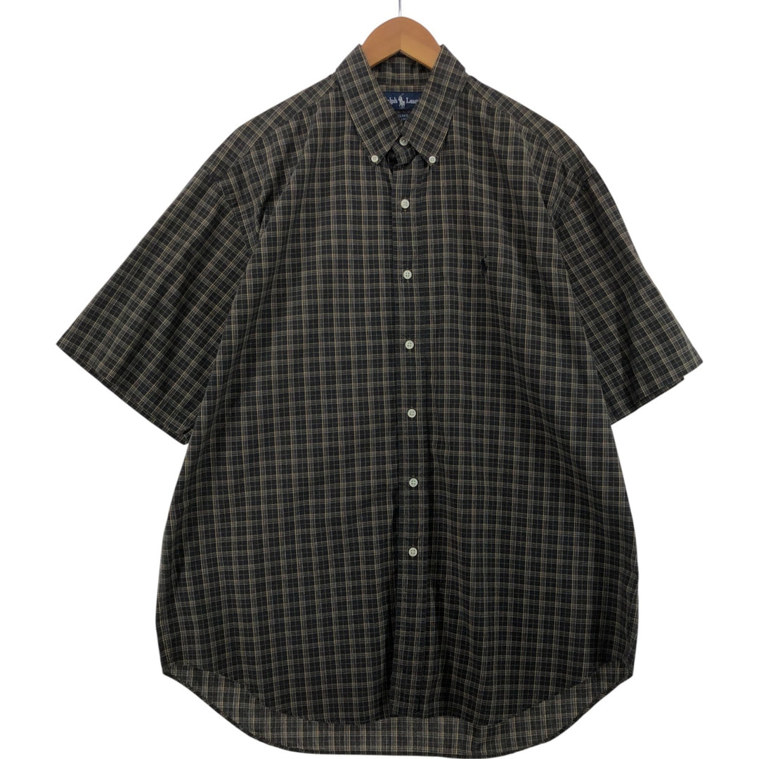 Ralph Lauren BLAKE short sleeve button down check shirt, men's size L cotton black type Vintage Second Hand