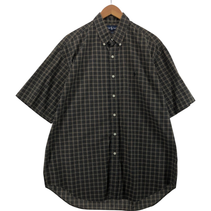 Ralph Lauren BLAKE short sleeve button down check shirt, men's size L cotton black type Vintage Second Hand