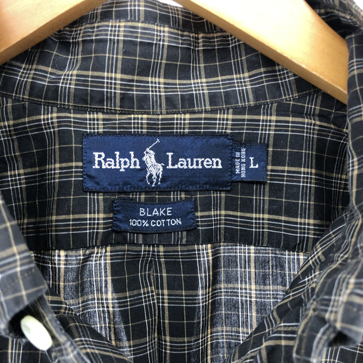 Ralph Lauren BLAKE short sleeve button down check shirt, men's size L cotton black type Vintage Second Hand